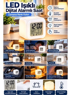 Ps Modern Tasarımlı Küp Saat LED Aydınlatmalı Dijital Alarm Saati