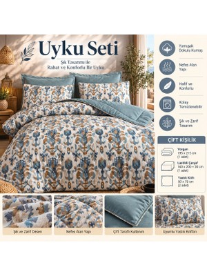 Slc Home Çift Kişilik Pofuduk Uyku Seti | Lastikli Çarşaflı | Çeyiz Seti | Çeyiz Takımı Yorgan Seti