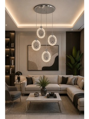 Modavize Geyik Modern Tasarım 4'lü Krom Uzaktan Kumandalı 3 Renk (Sarı Günışığı ve Beyaz) - Ledli Banyo - Mutfak - Salon Ledli Sarkıt