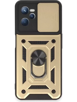 Realme C35 Uyumlu Kılıf Pars Lens Yüzüklü Silikon - Gold