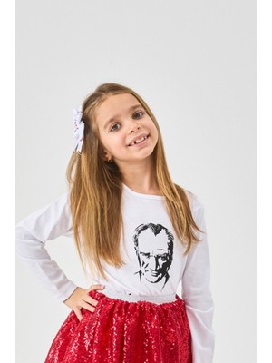 Le Mabelle Beyaz  Atatürk Baskılı Uzun Kollu Kız Çocuk Tişört