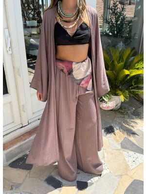 Siyah Uzun Alt Üst Kimono Takım