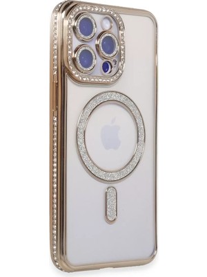 Apple Iphone 14 Pro Uyumlu Kılıf Joke Simli Magneticsafe Kılıf - Gold