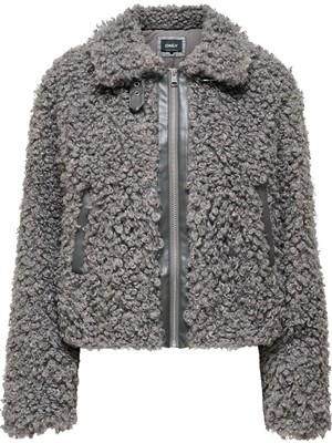 Only 1537387819-3906 Tcx Koyu Gri Kadın Pelüş Detaylı Mont