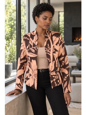 Armonika Kadın Somon Dik Yaka Detaylı Düğmesiz Astarlı Blazer Ceket ARM-27K001036