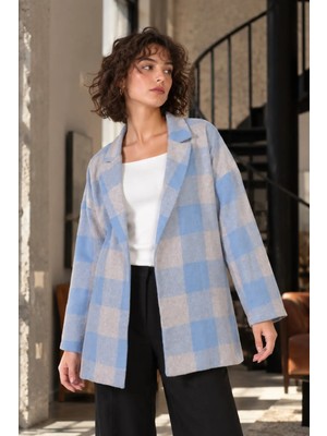 Armonika Kadın Bebe Mavi Erkek Yaka Yanları Yırtmaçlı Oversize Ceket ARM-26K001009