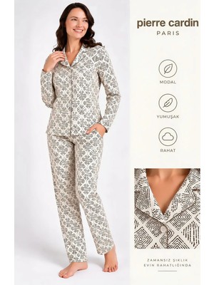 Pierre Cardin Gömlek Yaka Desenli Kadın Pijama Takımı