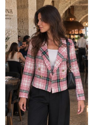 Armonika Kadın Gül Kurusu Kruvaze Yaka Tüvit Crop Ceket ARM-24K001014
