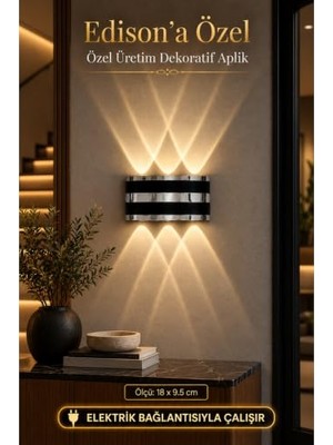LED Aplik, Gümüş, Çift Yönlü Modern Dekoratif Duvar Lambası, 18 x 9.5 Cm, Iç Dış Mekan