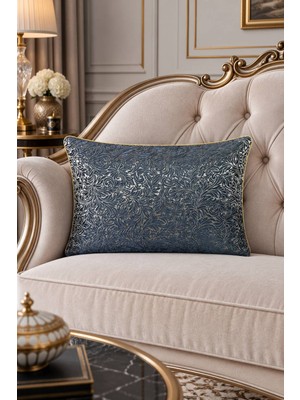 Visionario Jakarlı Dokuma Desenli Dekoratif Biye Kenarlı 35*50 cm Kırlent Kılıfı