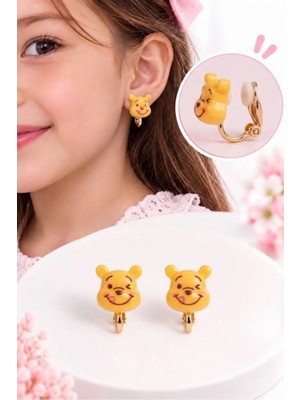 Syn Shop Sevimli Ayıcık Pooh Desenli Sarı Kız Çocuk Klipsli Küpe Deliksiz Kulak Için Küpe