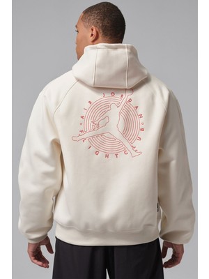 Nike Air Jordan Flight Club Fz Oversize Mens Sweatshirt Bol Kesim Kapüşonlu Erkek Sweatshirt Krem