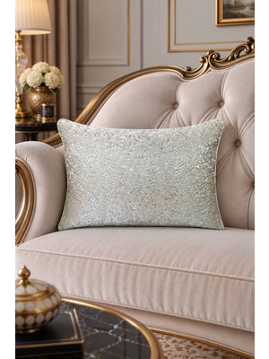 Visionario Jakarlı Dokuma Desenli Dekoratif Biye Kenarlı 35*50 cm Kırlent Kılıfı