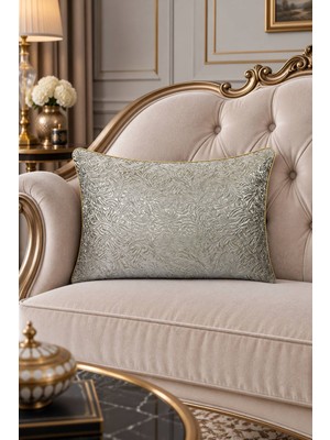 Visionario Jakarlı Dokuma Desenli Dekoratif Biye Kenarlı 35*50 cm Kırlent Kılıfı