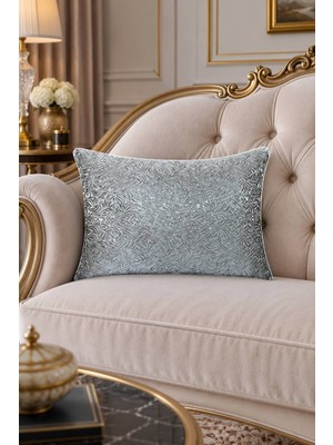 Visionario Jakarlı Dokuma Desenli Dekoratif Biye Kenarlı 35*50 cm Kırlent Kılıfı