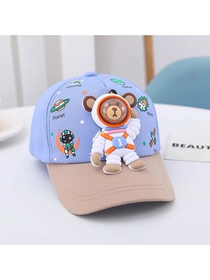 Syn Shop Mavi Astronot Teddy Ayıcık Uvkoruma Pamuklu Nefes Alan Kız Erkek Çocuk Şapka Yazlık Ayarlı Hediyelik