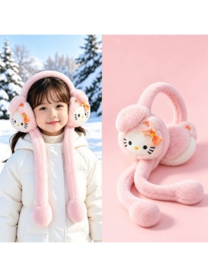 Syn Shop Sevimli Kedi Hello Kittyyy Genç Pembe Kız Çocuk Peluş Oynar Kulak Sesli Hareketli Kışlık Isıtıcı Tavşan Kulaklı Fiyonklu Uzun Kollu Kışlık Kulaklık Şapka