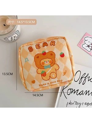 Syn Shop Kawaii Teddy Sevimli Ayıcık Desenli Hijyenik Ped Çantası | Organizeri | Makyaj & Kozmetik Saklama Çantası | Fermuarlı Mini Düzenleyici