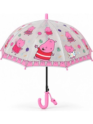 Syn Shop Kawaiii Pembe Piglet Desenli Kız Erkek Çocuk Şemsiye Düdüklü Otomatik