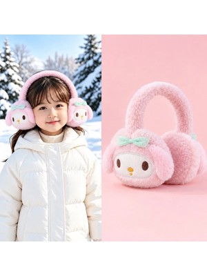 Syn Shop Sevimli Tavşan My Melodyyy Desenli Pembe Genç Kız Çocuk Peluş Kulaklık Kedi Tüylü Fiyonklu Kışlık Kulak Isıtıcı Şapka Soğuk Geçirmez