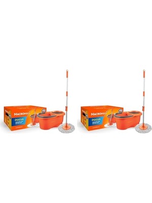Ertürk Store Focus Otomatik Temizlik Seti, Pedalsız Döner Sıkmalı 360 Başlıklı Mikrofiber Paspas (2 Paketi)
