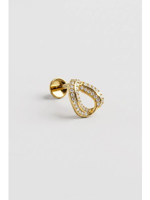 So CHIC Su Damlası 18 Ayar Sarı Altın Kaplama Gümüş Flat-Lobe Piercing