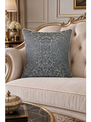 Visionario Kırlent Kılıfı Desenli Jakarlı - Çift Taraflı Biyeli 45*45 cm