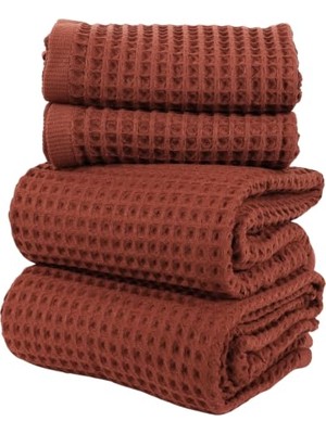 Ertürk Store Püskül Lüks Havlu Takımı, Waffle Dokuma El ve Banyo Havlusu Seti 4-Parça