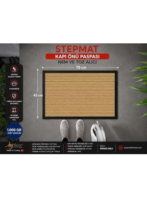 Ertürk Store Nem Alıcı Toz Tutucu Çamur Sıyırıcı Pvc Taban ve Pvc Bordürlü Bej Meridyen Rip Halılı Kapı Önü Paspası