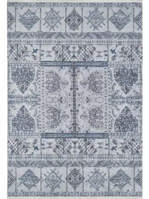 Bomii Gri Vintage Patchwork Desenli Salon Halısı, Modern Dijital Baskı ve Kaymaz Taban