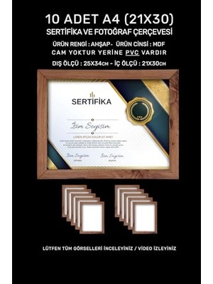 Bomii 21X30 Kahverengi Ahşap Pvc'li Fotoğraf Çerçevesi, 10 Adet A4