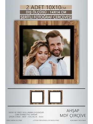 Bomii 10 x 10 Kahverengi Çok Renkli Mdf Kare Fotoğraf Çerçevesi, Ahşap Siyah Şeritli, 2 Adet