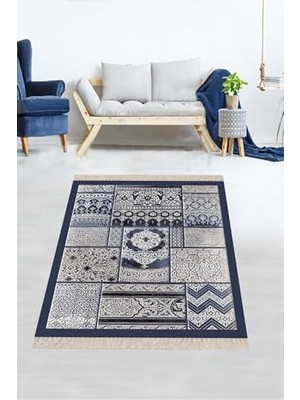 Bomii Laci-Beyaz 120 x 180 Osmanlı Desenli Patchwork Salon Halısı ve Yolluk, Dijital Baskılı Yıkanabilir