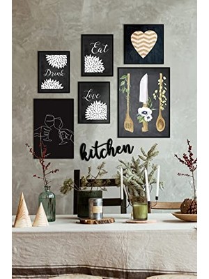Bomii ÖZC--MDF7C Kitchen Yazılı Çerçevesiz Dekoratif Ahşap Mdf Tablo Seti, 7'li