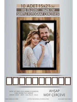 Bomii 15 x 21 Kahverengi Çok Renkli Mdf Pvc'li Fotoğraf Çerçevesi, Ahşap Siyah Şeritli, 10 Adet