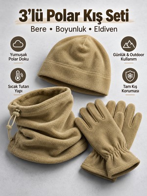 Comutan 3'lü Polar Bere-Boyunluk-Eldiven Seti