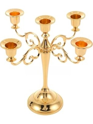 Bomii 5 Gözlü Şık Restoran Düğün Şamdan Dekoratif Metal Gold Mumluk MT156GLD