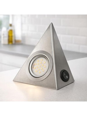 Bomii Dolap Altı LED Inox Kasa 220V Elektrik Bağlantılı Üçgen LED Spot 3W Gün Işığı – Tezgah Altı Mutfak, Vitrin ve Mobilya Aydınlatma Anahtarlı Mini Spot, Raf