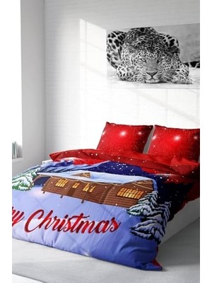 Bomii Yılbaşı Nevresim Takımı Merry Christmas House Çift Kişilik Pamuk Saten, MONOHOME1207HF