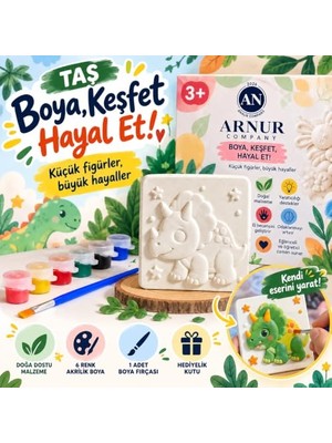 Bomii Arnur Dinozor Taş Boyama Seti, Çocuk Hobi ve Aktivite Seti, 6 Renk Akrilik Boya, Fırça ve Boyama Rehberi