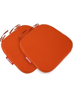 Bomii 2'li Sandalye Minderi Seti Oval 42X42X5 cm Standart Fit, Fermuarlı Yıkanabilir Kılıf, Bağcıklı Kaymaz, Leke Tutmaz Oturma Minderi Kiremit Turuncu