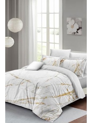 Bomii Lastikli ÇARŞAFLI%100 Pamuk Saten Çift Kişilik Nevresim Takımı Marble Shiny, MONOHOME35662