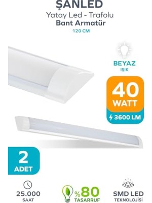 Bomii 120 cm 40 W Yatay LED Bant Armatür-Trafolu Beyaz Işık-1-2-4-5-8-10-20-40 Adettir (Beyaz-2 Adet)