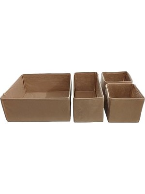 Bomii 4'lü Bej Çekmece Içi Düzenleyici Organizer Set - Çok Amaçlı Dolap Içi Kutu Seti