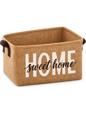 Bomii Harmony Home Sweet Home Doğal Jüt Düzenleyici Sepet – Katlanabilir, Kulplu, Çok Amaçlı Saklama Kutusu – 37 × 25 × 37 cm - Büyük Boy