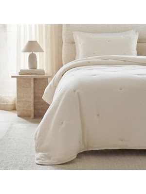 Bomii Nakışlı Ekru Çift Kişilik Yatak Örtüsü Seti 1 Adet 250 x 230/2 Adet 50 x 70 cm