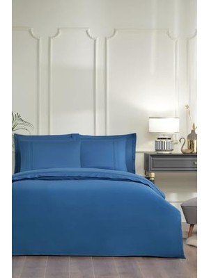 Bomii Sadem Organik Soft Line Çift Kişilik Saten Nevresim Takımı, 200 x 220 Cm, Indigo