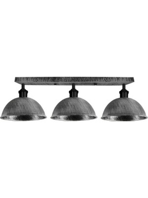 Bomii Retro Rustik Metal Masa Üstü 3'lü Siyah Gri Patinalı Sıralı Avize 100 cm