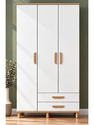Noiss Home Decor Çağla Beyaz 3 Kapaklı Gardırop Raflı Askılıklı Yatak Odası Elbise Dolabı
