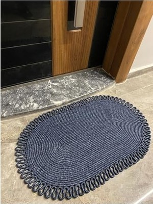 Bomii Dublin Serisi Jüt, Desenli Kapı Önü, Paspas, Banyo Paspası, Balkon Paspası/hediyelik, Ev Eşyası Bambu Lacivert 50 x 80